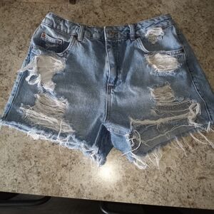 Topshop Light Blue Distressed Jean Shorts Size 8